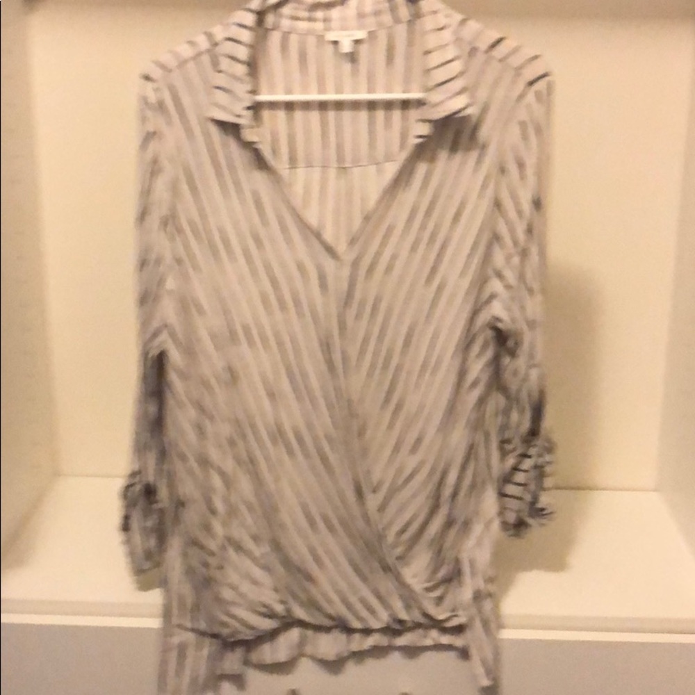 En Creme cross body blouse with tie sleeves